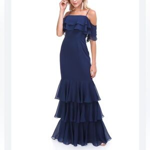 Wayf womans navy blue cold Shoulder Tiered Maxi Dress size S